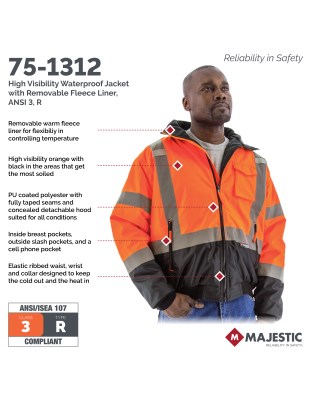 HiVis Waterproof Jacket with Removable Liner | Majestic Glove